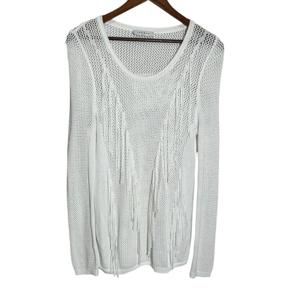 Sandro Paris Open Knit Fringe Top Sweater Long Slev Size Small - Picture 3 of 15